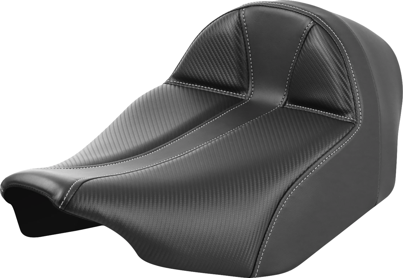 SADDLEMEN Dominator Solo Seat - Carbon Fiber w/ Silver Stitch - Extended Reach - FLT/FLH '23-'24 823-07E-0042