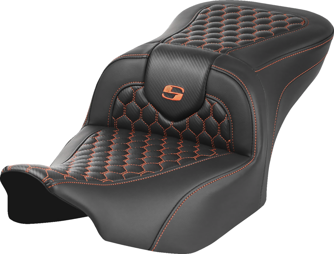 SADDLEMEN Roadsofa™ Seat - without Backrest - Honeycomb - Orange Stitch - FLTR/FLHX '23-'24 823-07-18903