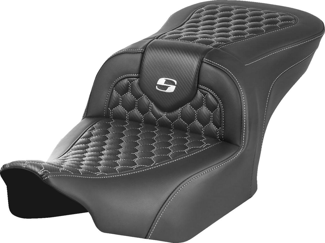 SADDLEMEN Roadsofa™ Seat - without Backrest - Honeycomb - White Stitch - FLTR/FLHX '23-'24 823-07-18906