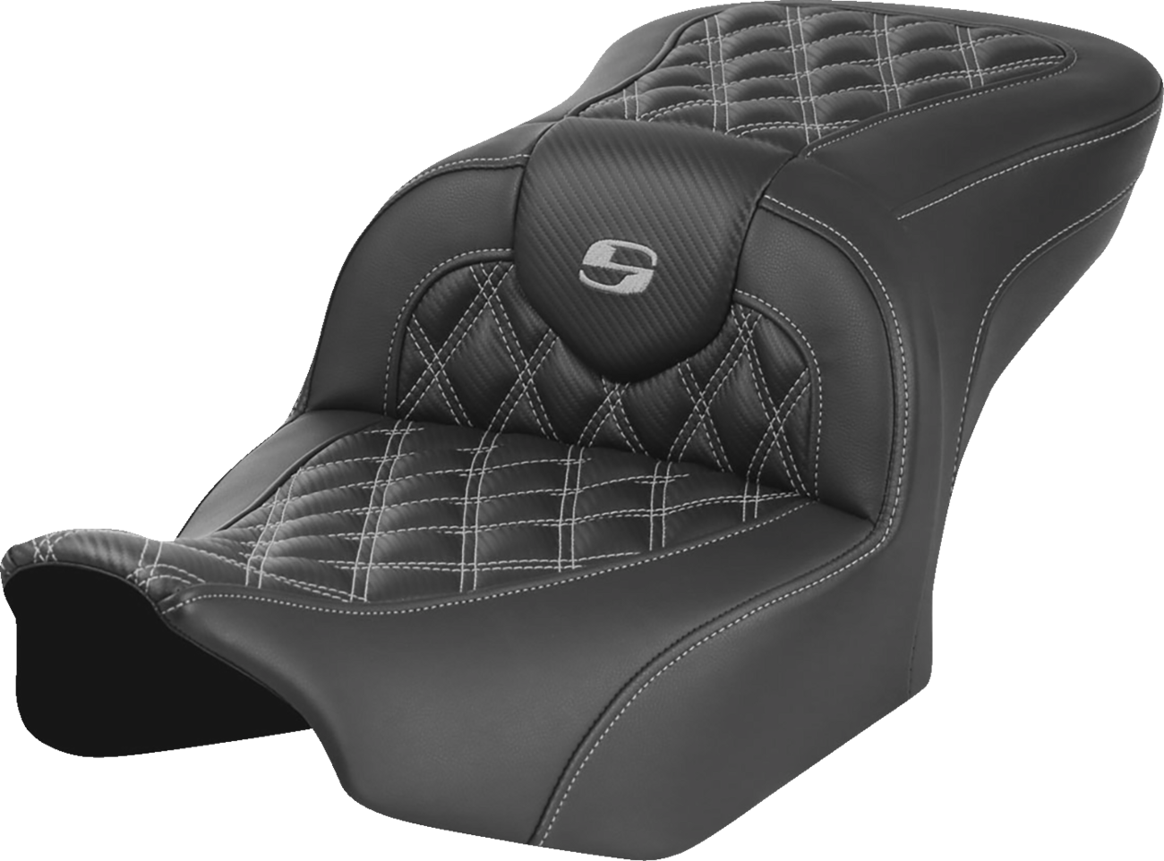 SADDLEMEN RoadSofa™ Seat - without Backrest - Carbon Fiber - Lattice Stitch - Gray Stitch - FLTR/FLHX '23-'24 823-07-20602