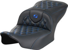 SADDLEMEN RoadSofa™ Seat - without Backrest - Carbon Fiber - Lattice Stitch - Blue Stitch - FLTR/FLHX '23-'24 823-07-20601