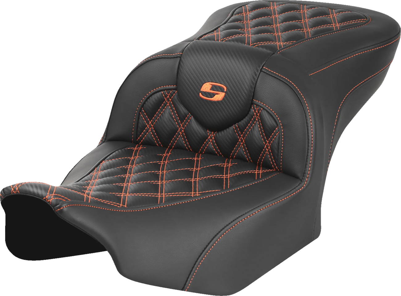 SADDLEMEN RoadSofa™ Seat - without Backrest - Carbon Fiber - Orange Stitch - FL/FX '23-'24 823-07-20603