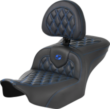 SADDLEMEN RoadSofa™ Seat - with Backrest - Carbon Fiber - Lattice Stitch - Blue Stitch - FLTR/FLHX '23-'24 823-07-206B1