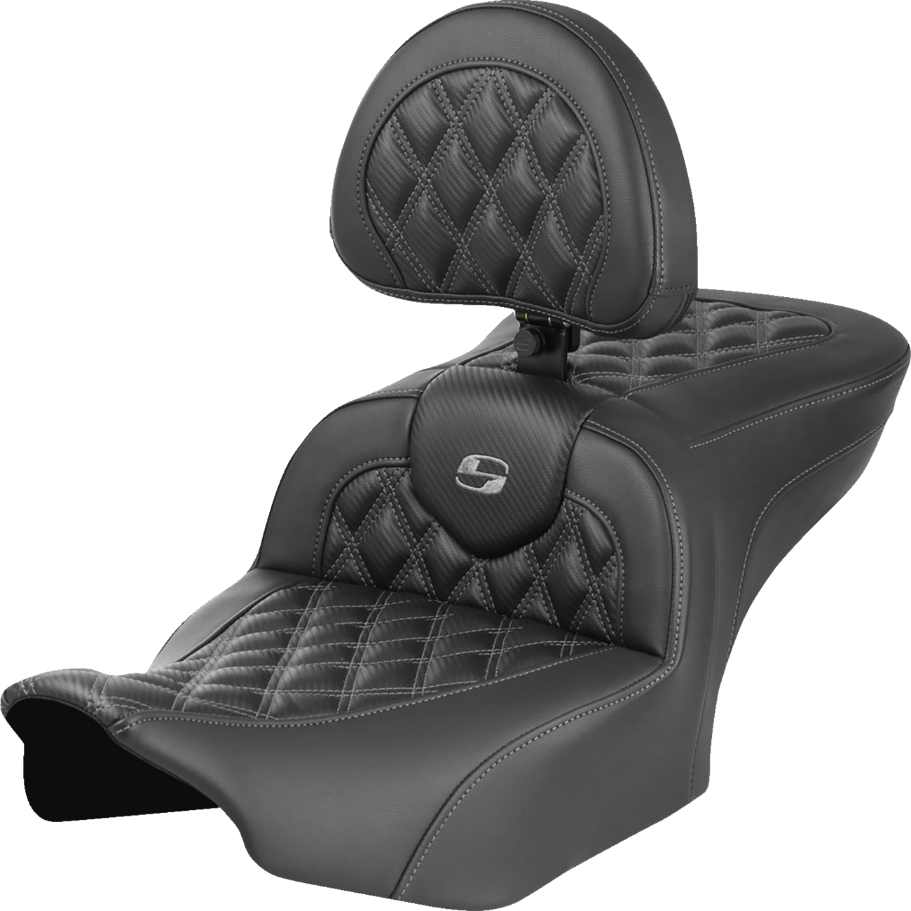 SADDLEMEN RoadSofa™ Seat - with Backrest - Carbon Fiber - Lattice Stitch - Gray Stitch - FLTR/FLHX '23-'24 823-07-206B2