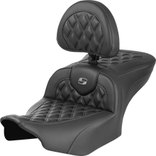 SADDLEMEN RoadSofa™ Seat - with Backrest - Carbon Fiber - Lattice Stitch - Gray Stitch - FLTR/FLHX '23-'24 823-07-206B2