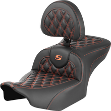 SADDLEMEN RoadSofa™ Seat - with Backrest - Carbon Fiber - Lattice Stitch - Orange Stitch - FLTR/FLHX '23-'24 823-07-206B3