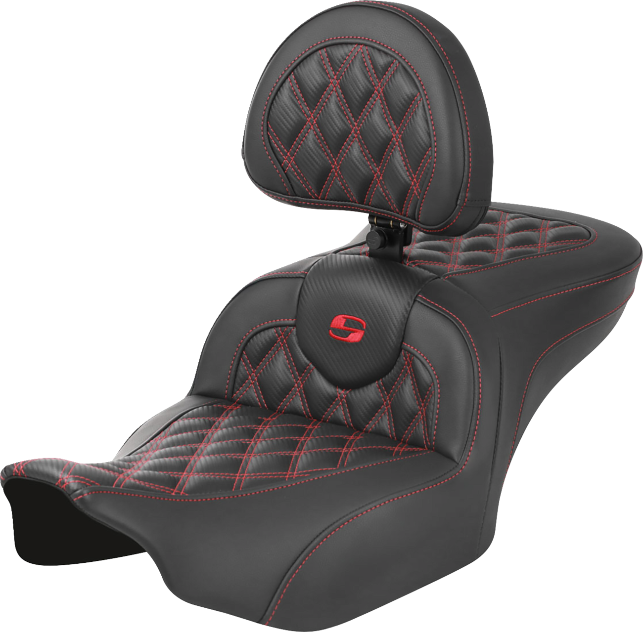 SADDLEMEN RoadSofa™ Seat - with Backrest - Carbon Fiber - Lattice Stitch - Red Stitch - FLTR/FLHX '23-'24 823-07-206B4