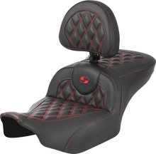 SADDLEMEN RoadSofa™ Seat - with Backrest - Carbon Fiber - Lattice Stitch - Red Stitch - FLTR/FLHX '23-'24 823-07-206B4