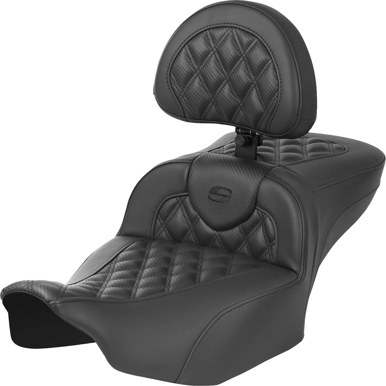 SADDLEMEN Roadsofa™ Extended Reach Seat - with Backrest - Carbon Fiber - Lattice Stitch - FLTR/FLHX '23-'24 823-07-207B0