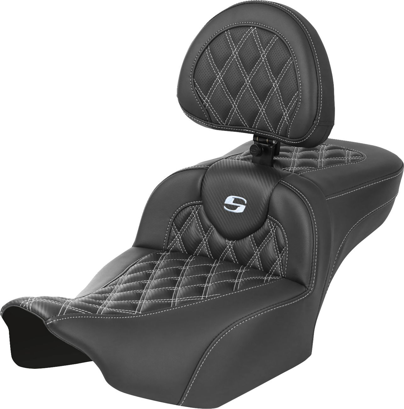 SADDLEMEN Roadsofa™ Extended Reach Seat - with Backrest - Lattice Stitch - Silver Stitch - FLTR/FLHX '23-'24 823-07-207B5