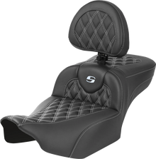 SADDLEMEN Roadsofa™ Extended Reach Seat - with Backrest - Lattice Stitch - Silver Stitch - FLTR/FLHX '23-'24 823-07-207B5
