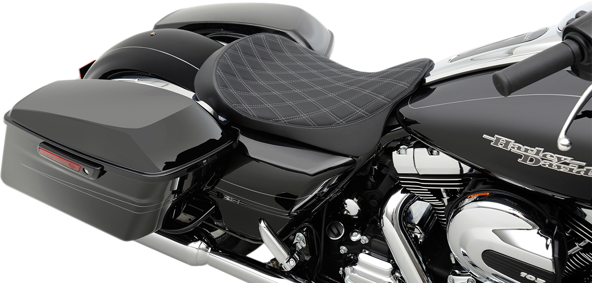 DRAG SPECIALTIES SEATS Low Solo Seat - Double Diamond - Silver Stitch - FL '08-'23 0801-1153
