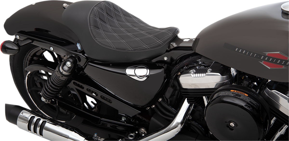 DRAG SPECIALTIES SEATS 3/4 Solo Seat - Double Diamond - Black w/ Silver Stitching - XL '04-'22 0804-0745