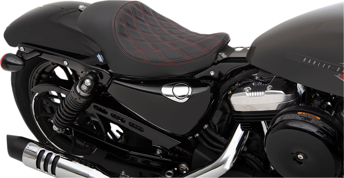 DRAG SPECIALTIES SEATS 3/4 Solo Seat - Double Diamond - Black w/ Red Stitching - XL '04-'22 0804-0746