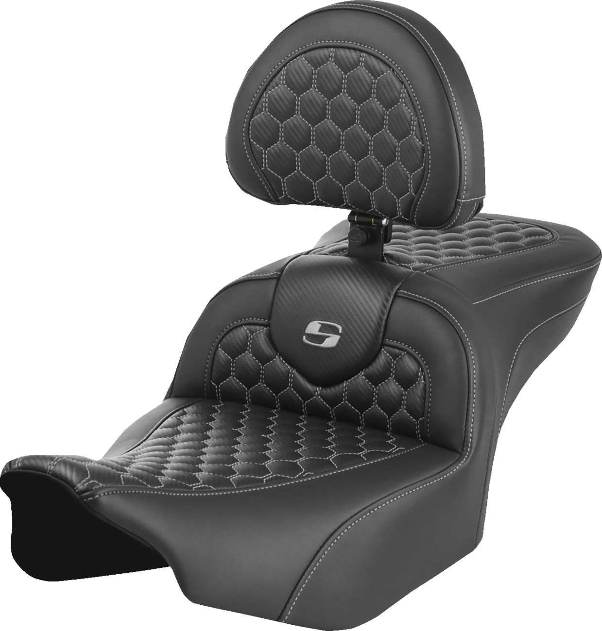 SADDLEMEN Roadsofa™ Seat - with Backrest - Honeycomb - Gray Stitch - FLTR/FLHX '23-'24 823-07-189B2