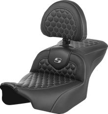 SADDLEMEN Roadsofa™ Seat - with Backrest - Honeycomb - Gray Stitch - FLTR/FLHX '23-'24 823-07-189B2