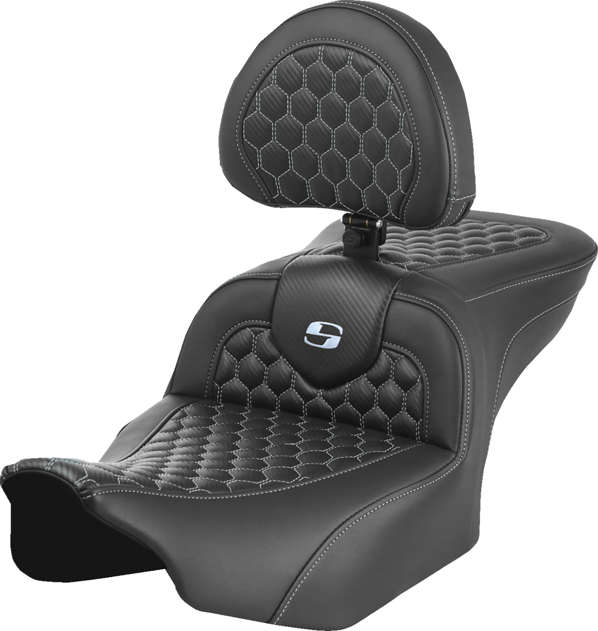 SADDLEMEN Roadsofa™ Seat - with Backrest - Honeycomb - Silver Stitch - FLTR/FLHX '23-'24 823-07-189B5
