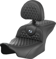SADDLEMEN Roadsofa™ Seat - with Backrest - Honeycomb - Silver Stitch - FLTR/FLHX '23-'24 823-07-189B5