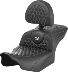 SADDLEMEN Roadsofa™ Seat - with Backrest - Honeycomb - White Stitch - FLTR/FLHX '23-'24 823-07-189B6