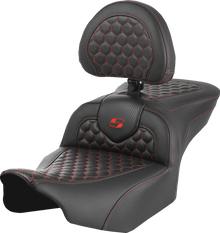 SADDLEMEN Roadsofa™ Seat - with Backrest - Honeycomb - Red Stitch - FLTR/FLHX '23-'24 823-07-189B4