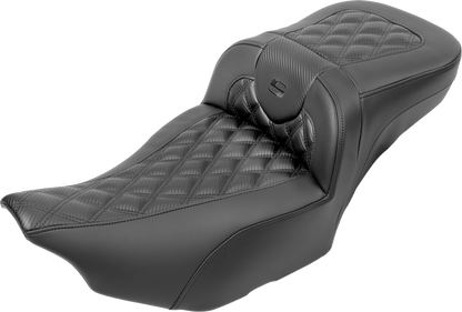 SADDLEMEN Roadsofa™ Extended Reach Seat - without Backrest - Carbon Fiber - Lattice Stitch - FLTR/FLHX '23-'24 823-07-20700