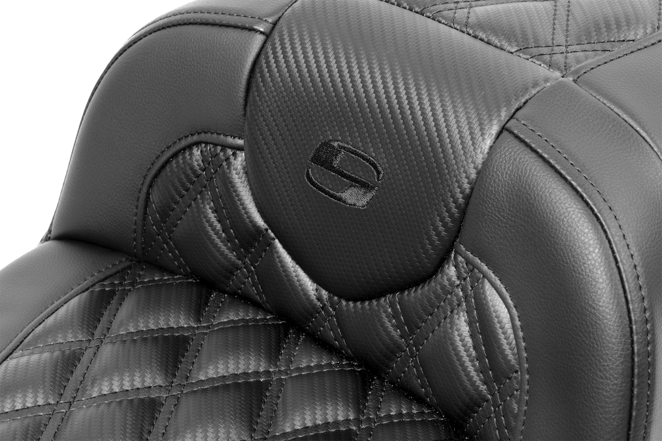 SADDLEMEN Roadsofa™ Extended Reach Seat - without Backrest - Carbon Fiber - Lattice Stitch - FLTR/FLHX '23-'24 823-07-20700