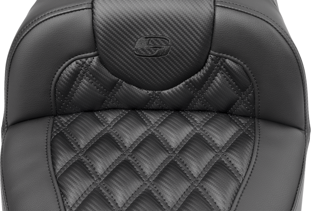 SADDLEMEN Roadsofa™ Extended Reach Seat - without Backrest - Carbon Fiber - Lattice Stitch - FLTR/FLHX '23-'24 823-07-20700