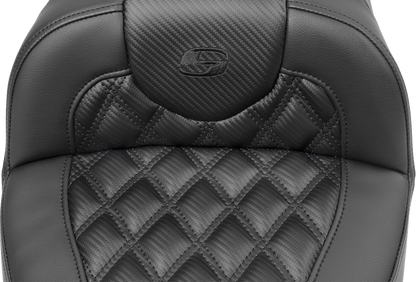SADDLEMEN Roadsofa™ Extended Reach Seat - without Backrest - Carbon Fiber - Lattice Stitch - FLTR/FLHX '23-'24 823-07-20700