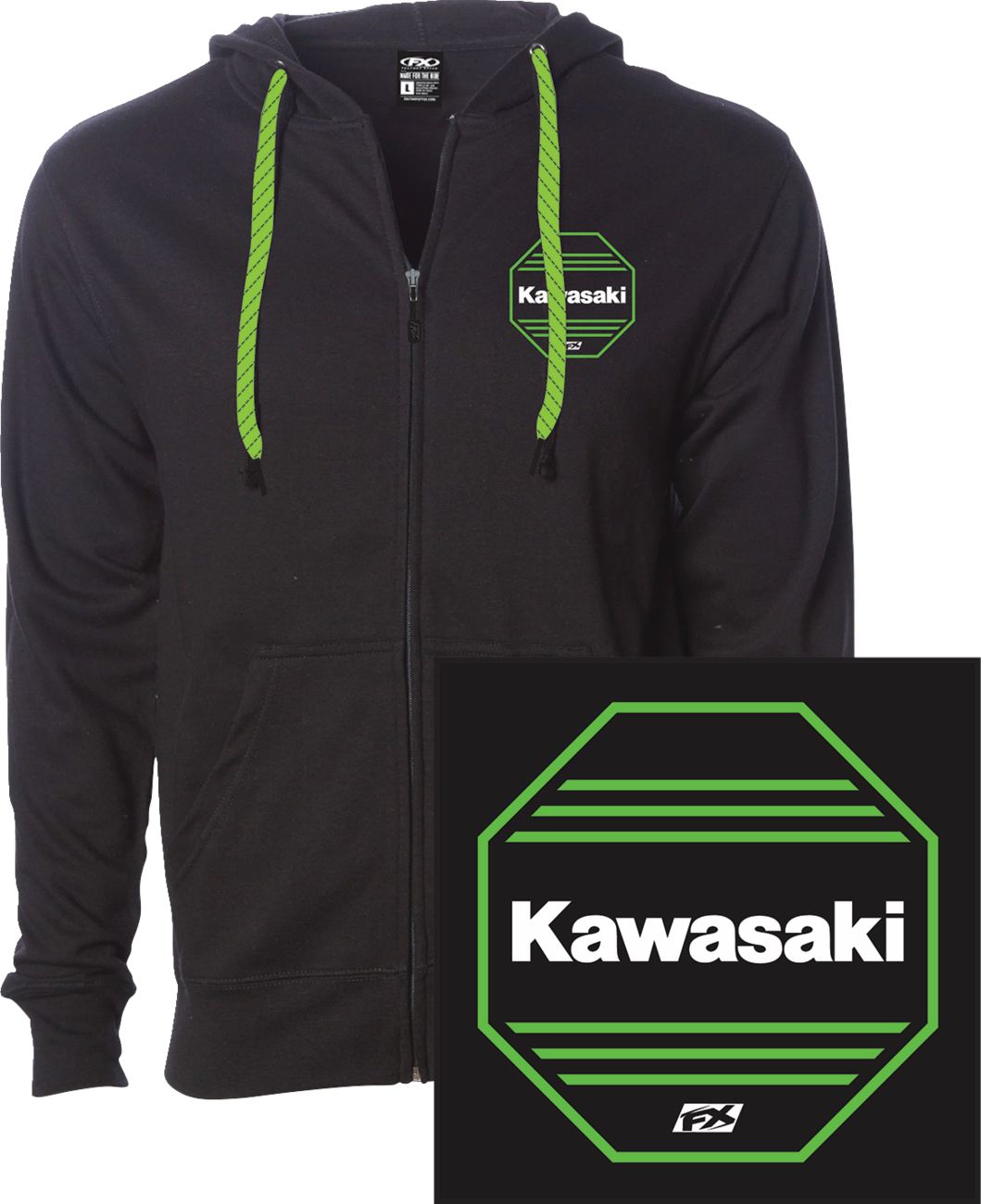 FACTORY EFFEX Kawasaki Octagon Zip-Up Hoodie - Black - Large 28-88154