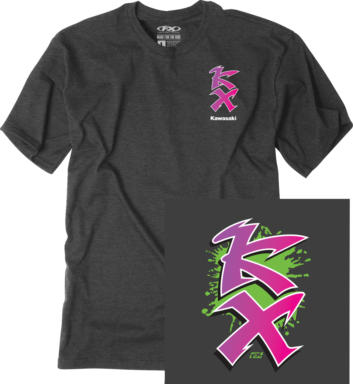 FACTORY EFFEX Kawasaki Retro KX T-Shirt - Heather Charcoal - Medium 28-87112