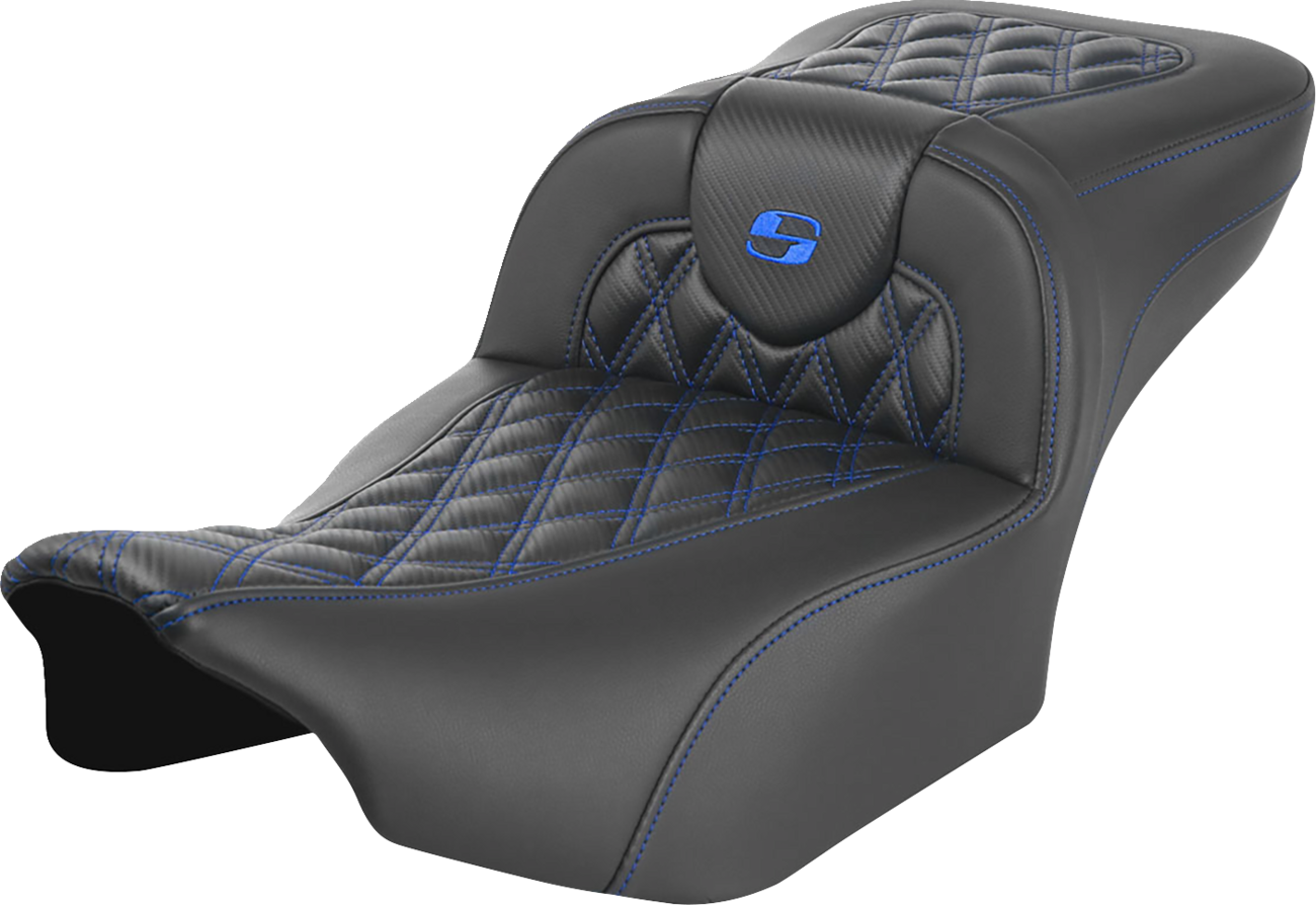 SADDLEMEN Roadsofa™ Extended Reach Seat - without Backrest - Lattice Stitch - Blue Stitch - FLTR/FLHX '23-'24 823-07-20701