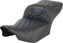 SADDLEMEN Roadsofa™ Extended Reach Seat - without Backrest - Lattice Stitch - Blue Stitch - FLTR/FLHX '23-'24 823-07-20701