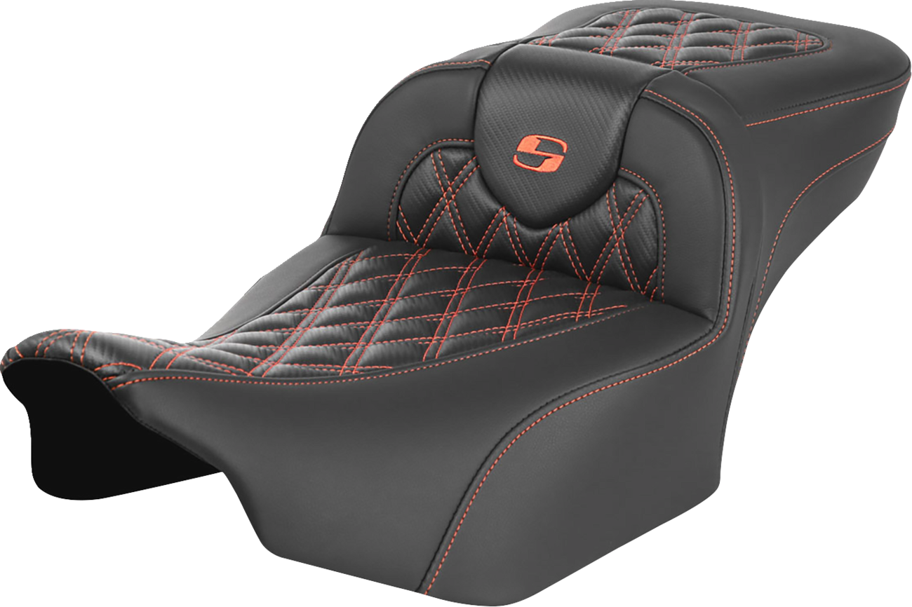 SADDLEMEN Roadsofa™ Extended Reach Seat - without Backrest - Lattice Stitch - Orange Stitch - FL/FX '23-'24 823-07-20703