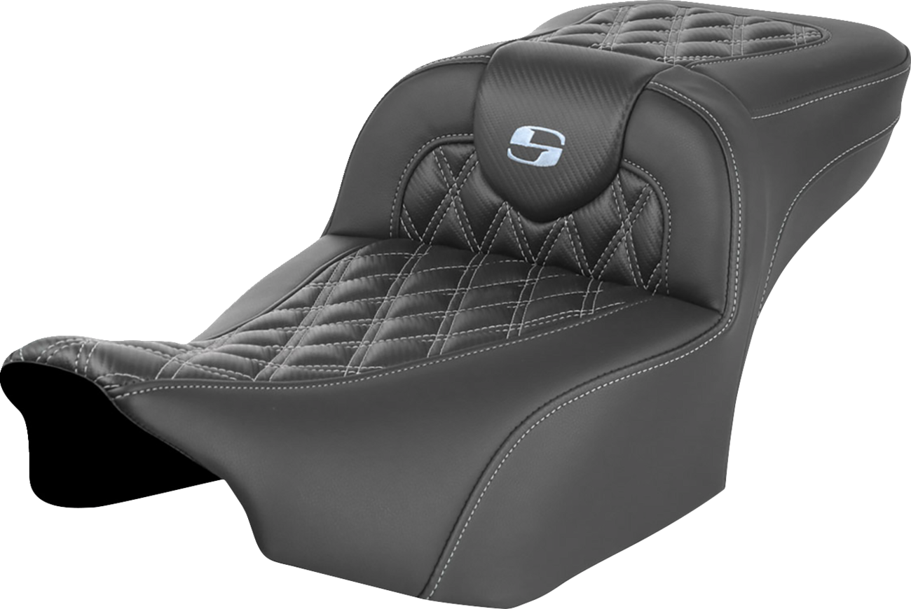 SADDLEMEN Roadsofa™ Extended Reach Seat - without Backrest - Lattice Stitch - Silver Stitch - FL/FX '23-'24 823-07-20705