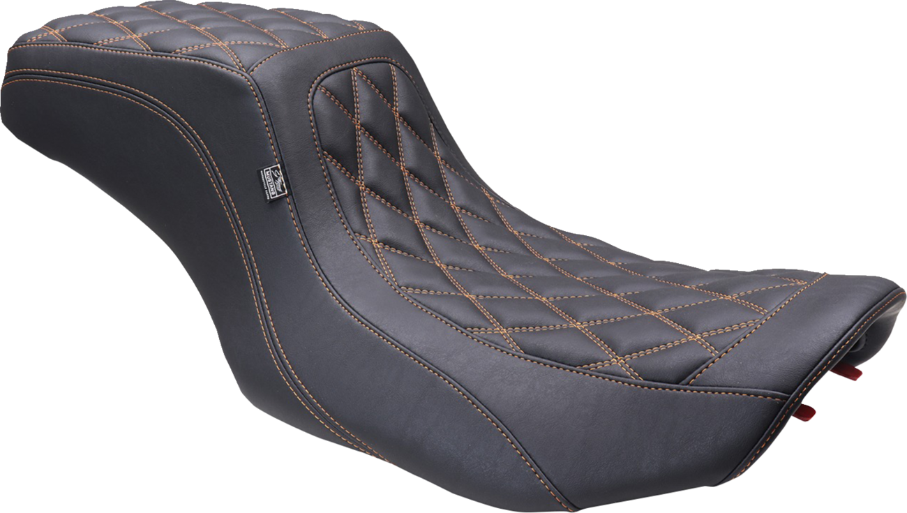 MUSTANG One Piece 2-Up Squareback Seat - Double Diamond - Orange Stitch - FLH/FLT '23-'25 88415MO