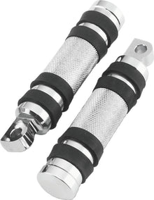 Bikers Choice Big Twin & XL Chrome Knurled Male Mount Footpegs W/Rubber Bands Pr.