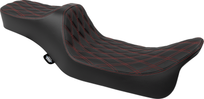 DRAG SPECIALTIES SEATS Predator III Seat - Extended Reach - Double Diamnd - Red Stitching - FLH/FLT '08-'24 4687D