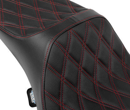 DRAG SPECIALTIES SEATS Predator III Seat - Extended Reach - Double Diamnd - Red Stitching - FLH/FLT '08-'24 4687D