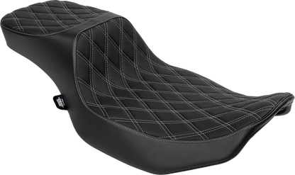 DRAG SPECIALTIES SEATS Performance Predator 2-Up Seat - Extended Reach - Vinyl - Silver Double Diamond Stitch 4691C