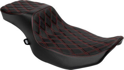 DRAG SPECIALTIES SEATS Performance Predator 2-Up Seat - Extended Reach - Vinyl - Red Double Diamond Stitch 4691D