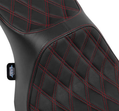 DRAG SPECIALTIES SEATS Predator III 2-Up Seat - Vinyl - Double Diamond - Red Stitching - FLT/FLH '23-'24 4690D