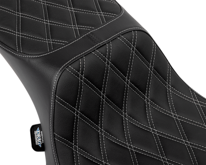 DRAG SPECIALTIES SEATS Performance Predator 2-Up Seat - Extended Reach - Vinyl - Silver Double Diamond Stitch 4691C
