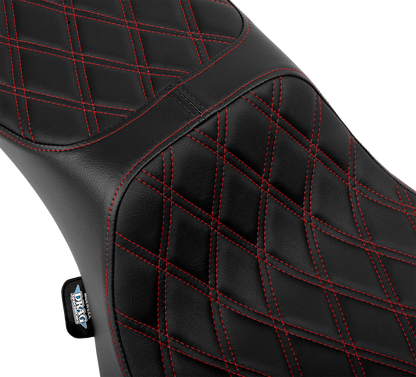 DRAG SPECIALTIES SEATS Performance Predator 2-Up Seat - Extended Reach - Vinyl - Red Double Diamond Stitch 4691D