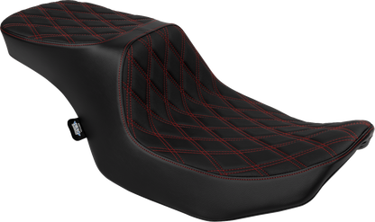 DRAG SPECIALTIES SEATS Predator 2-Up Seat - Vinyl - Double Diamond Red Stitch - w/o Backrest - FLT/FLH '23-'24 4692D