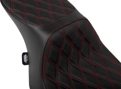 DRAG SPECIALTIES SEATS Predator 2-Up Seat - Vinyl - Double Diamond Red Stitch - w/o Backrest - FLT/FLH '23-'24 4692D