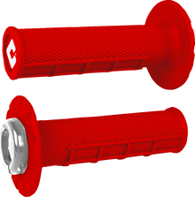 ODI Half Waffle v2.1 Lock-On Grips - ATV/MX - Bright Red/Silver J33HWR-S
