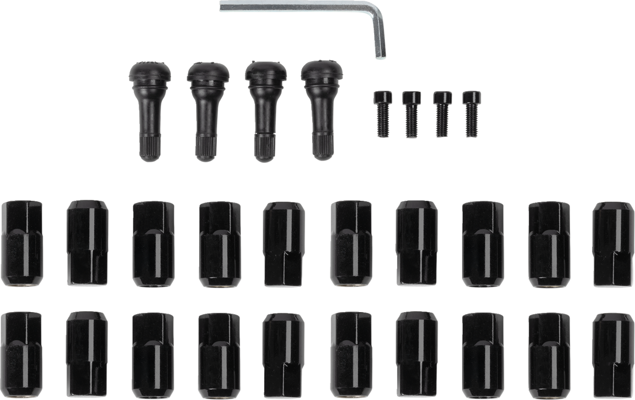 MOOSE OFFROAD Lug Nuts with Valve Stems - 12 mm x 1.50 - Black - Flat - 20 Pack SP300MO207B-20