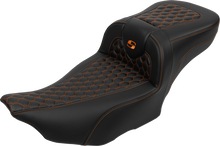 SADDLEMEN Roadsofa™ Extended Reach Seat - with Backrest - Honeycomb - Orange Stitch - FLTR/FLHX '23-'24 823-07-190B3