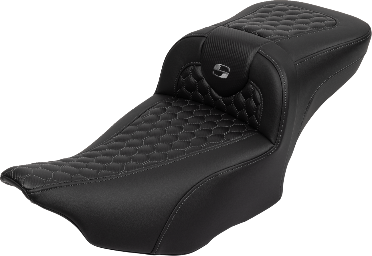 SADDLEMEN Roadsofa™ Extended Reach Seat - with Backrest - Honeycomb - Dark Gray Stitch - FLTR/FLHX '23-'24 823-07-190B2