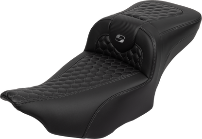 SADDLEMEN Roadsofa™ Extended Reach Seat - with Backrest - Honeycomb - Dark Gray Stitch - FLTR/FLHX '23-'24 823-07-190B2